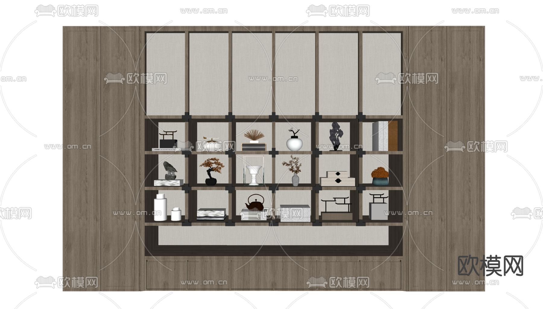 新中式装饰柜su模型下载（渲染图2）