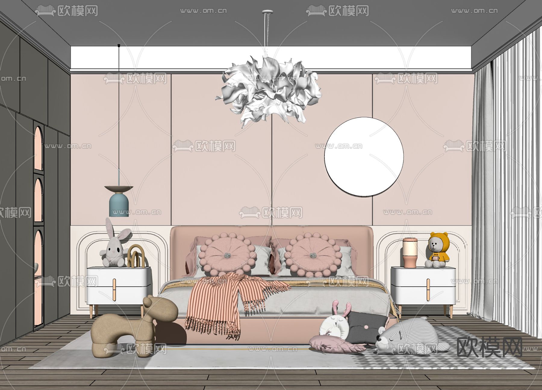 现代女孩儿童房su模型