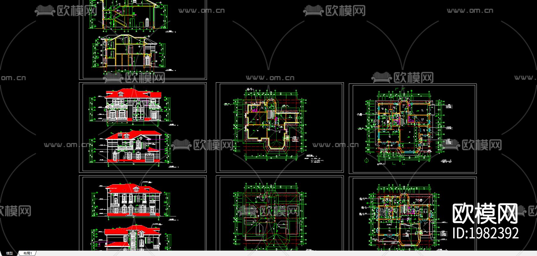 别墅cad平面布置图-免费3dmax模型库-欧模网