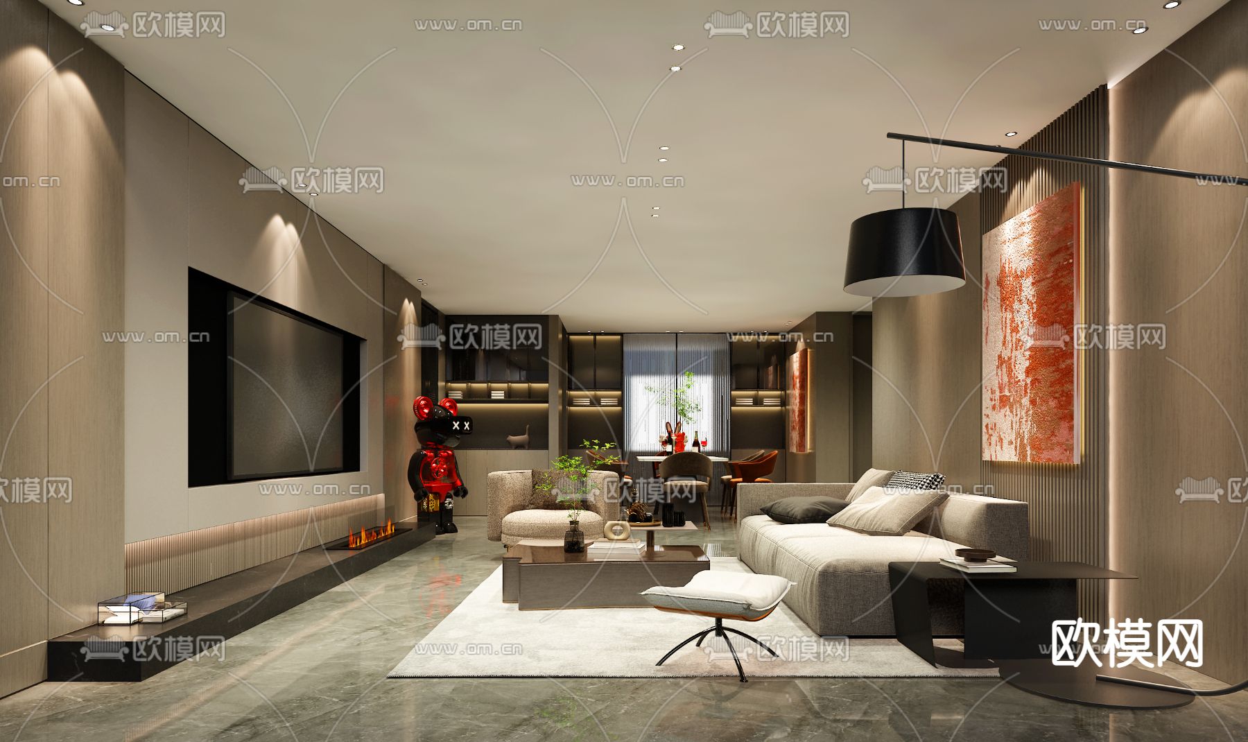 现代客厅免费3d模型下载