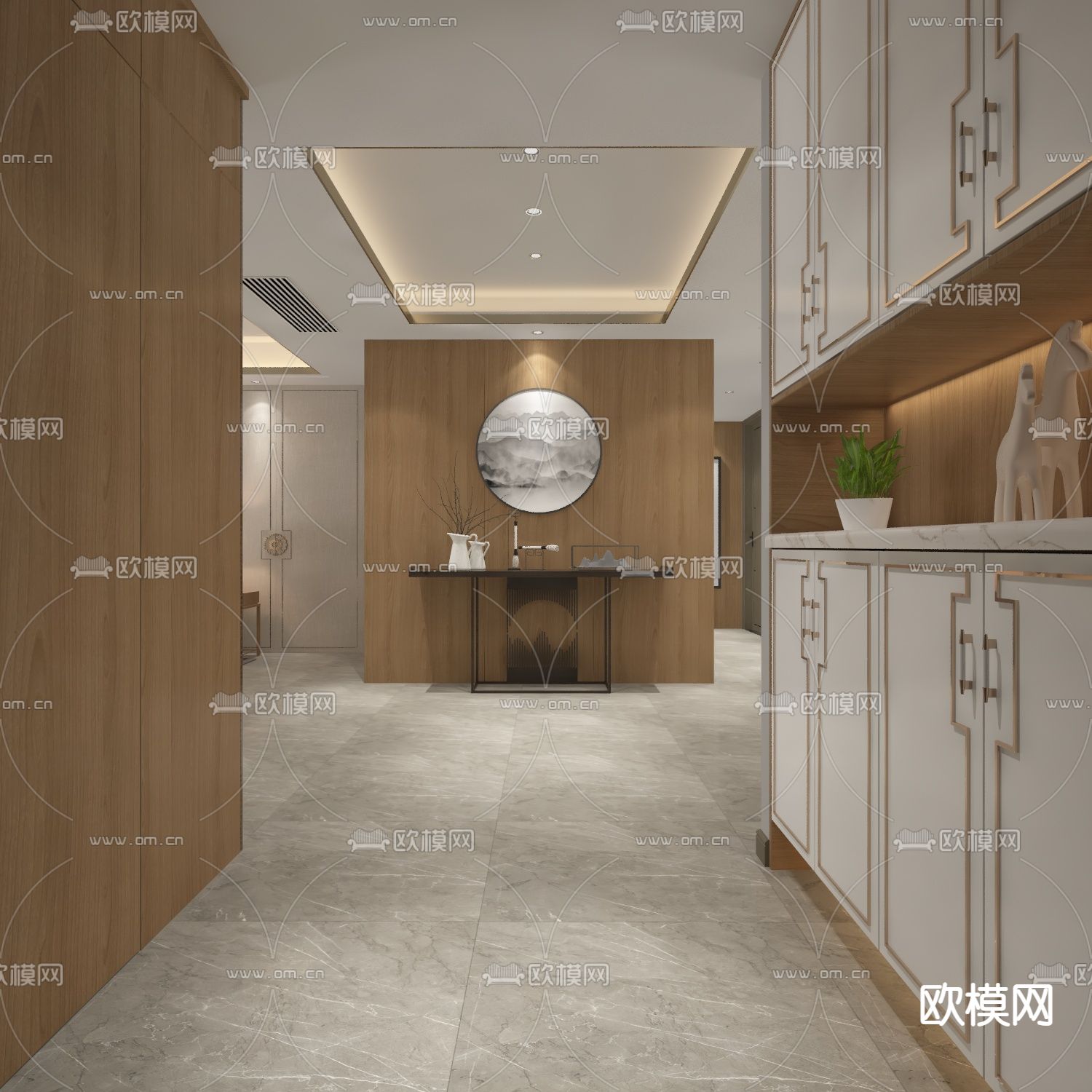 新中式客厅餐厅免费3d模型下载（渲染图4）