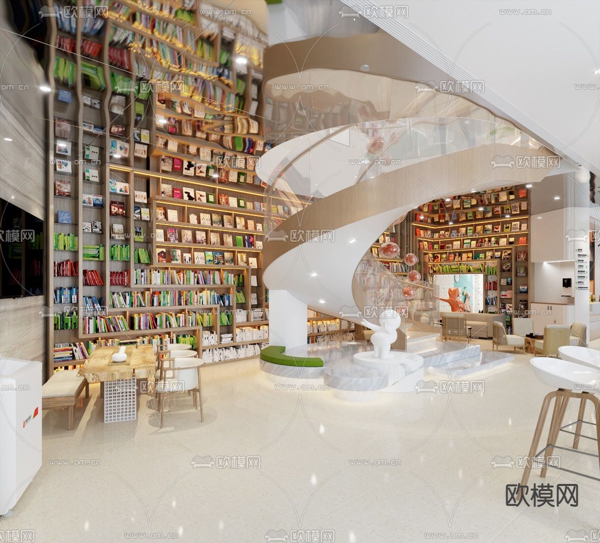 现代银行书吧接待区3d模型下载（渲染图3）