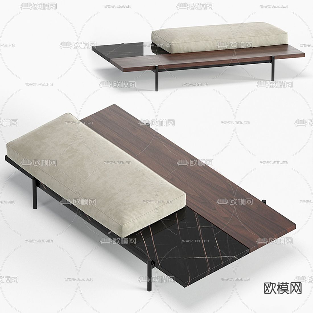 现代布艺床尾凳3d模型下载（渲染图4）