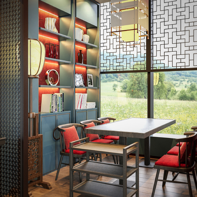  新中式餐厅su模型 