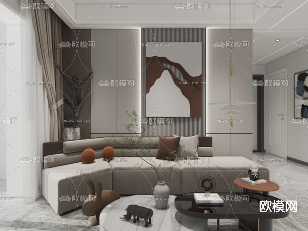 现代布艺沙发组合免费3d模型下载