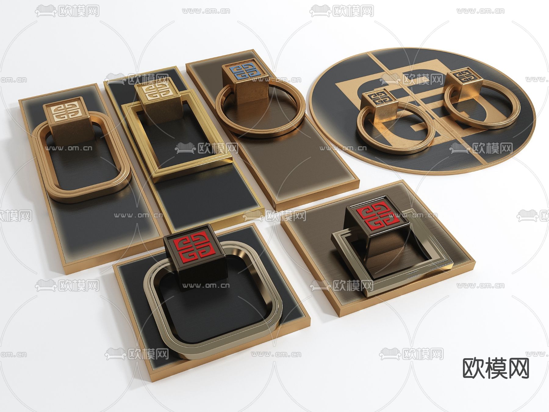 新中式门把手拉手3d模型下载