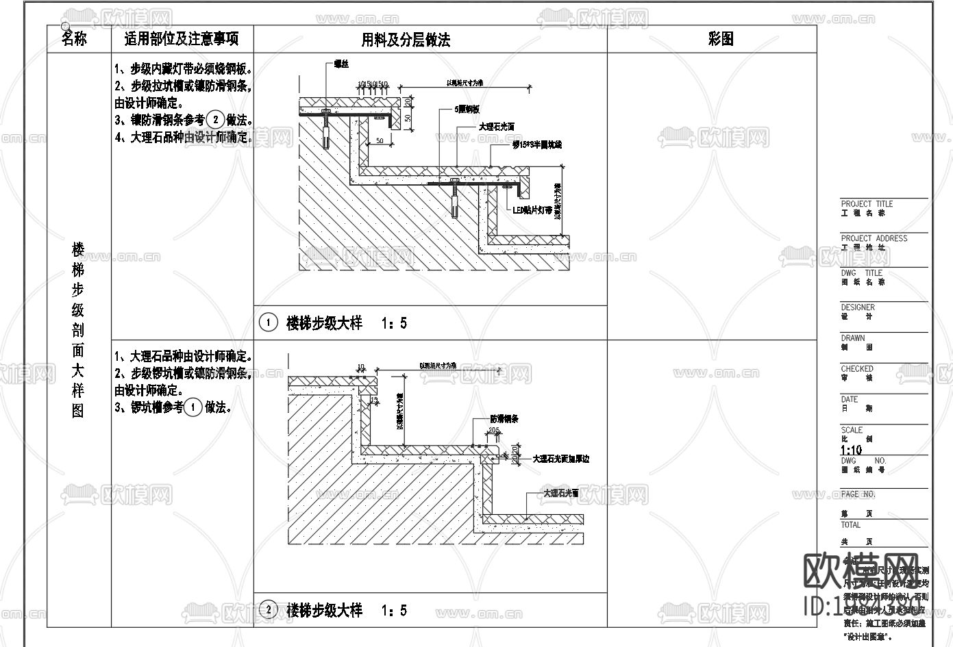 常用5种大理石踏步收口节点大样下载（渲染图3）