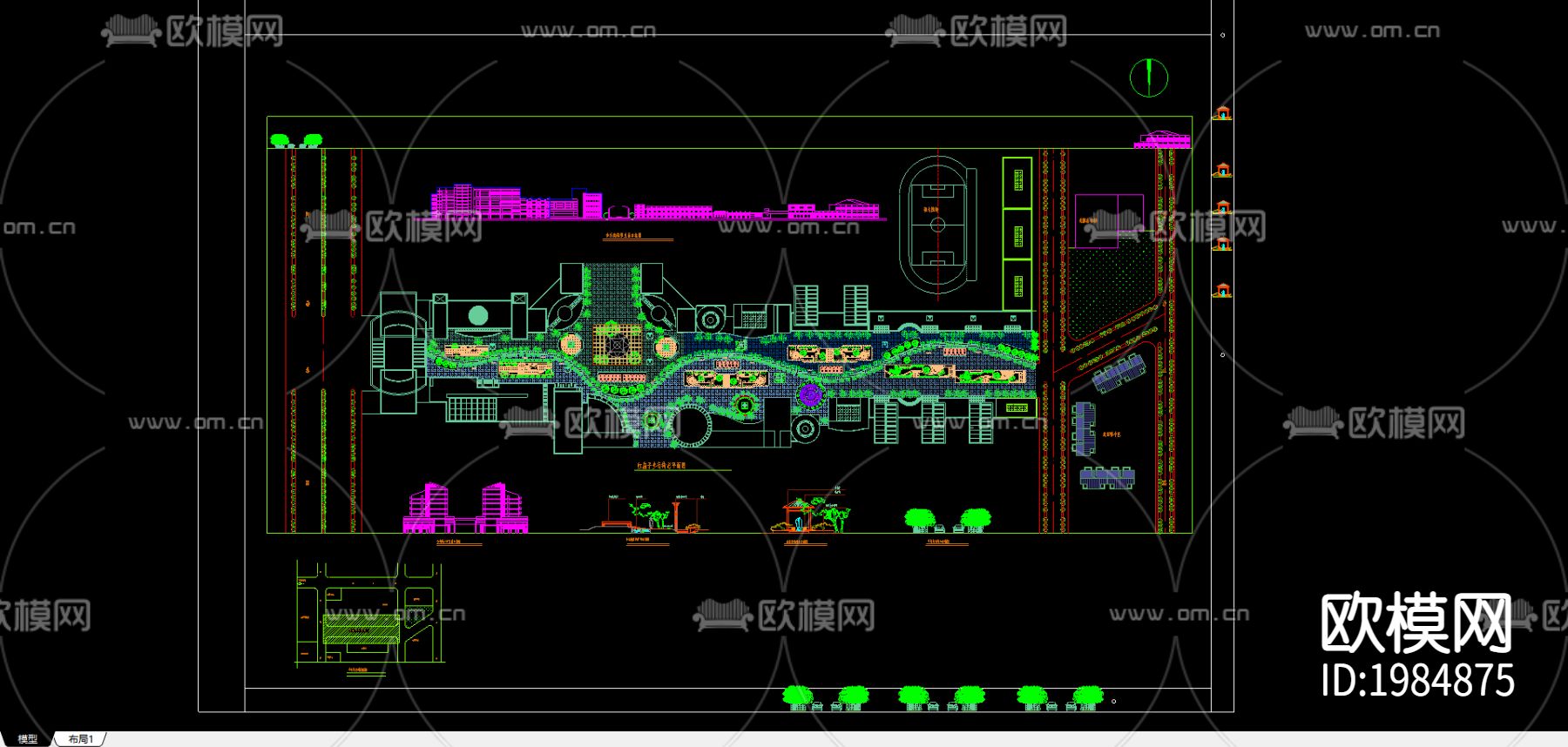 步行街总平面图cad图库下载