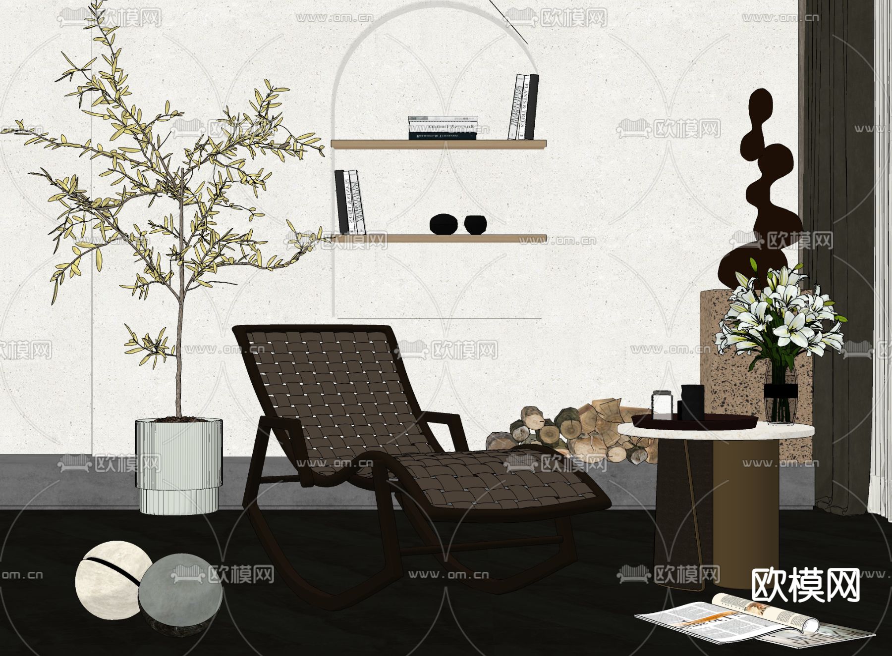 现代休闲躺椅su模型下载（渲染图2）