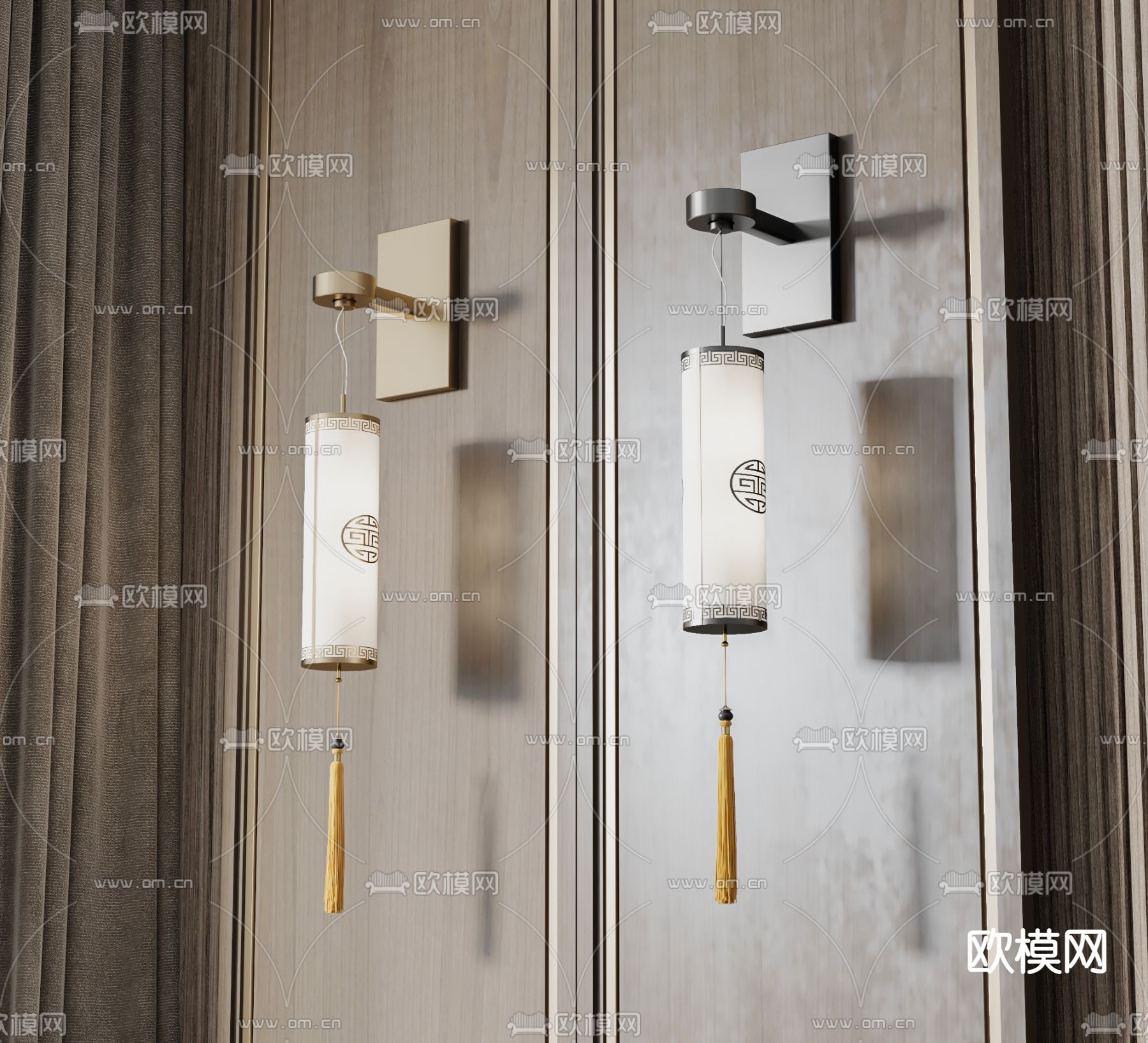 新中式壁灯3d模型下载