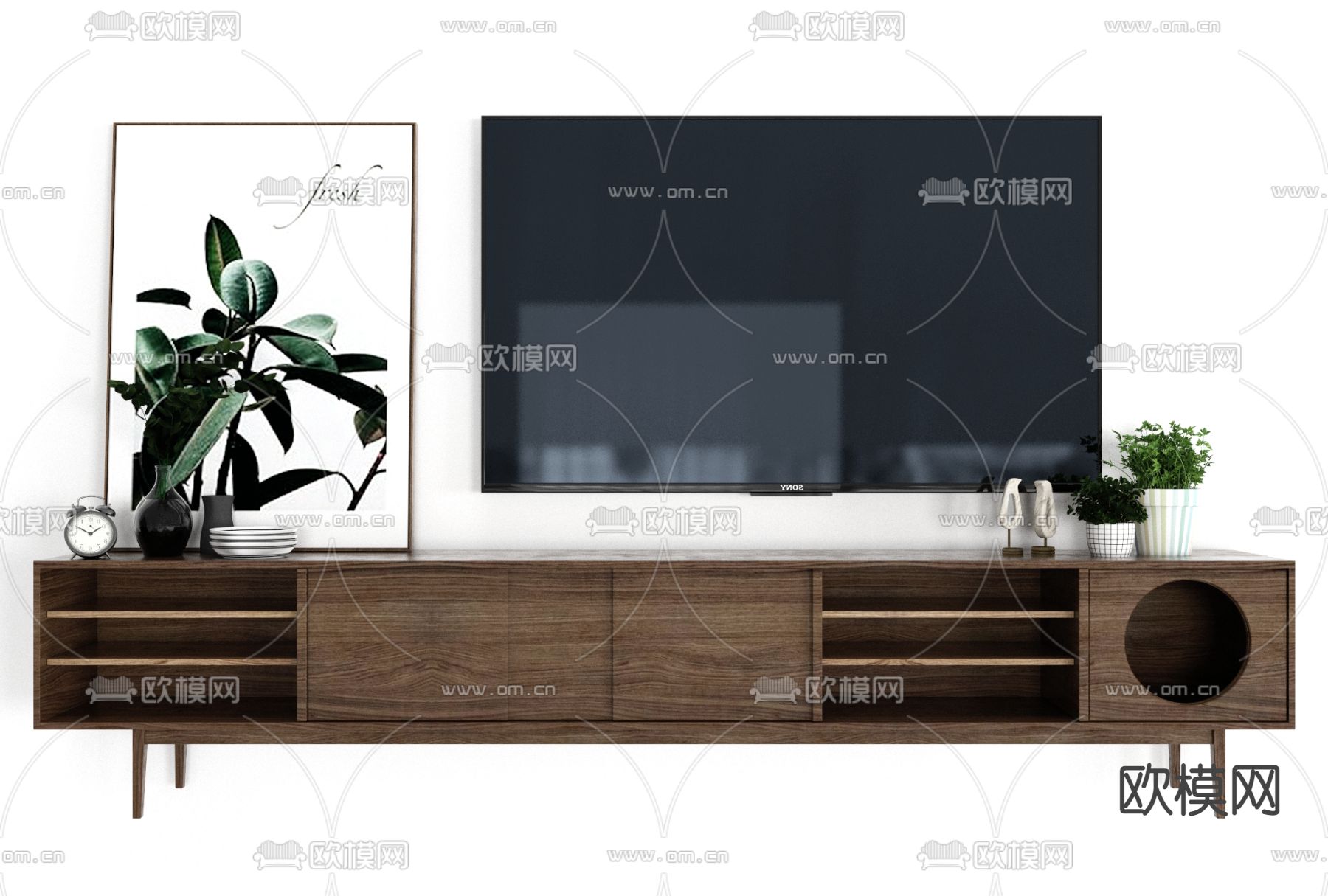 现代实木电视柜免费3d模型下载