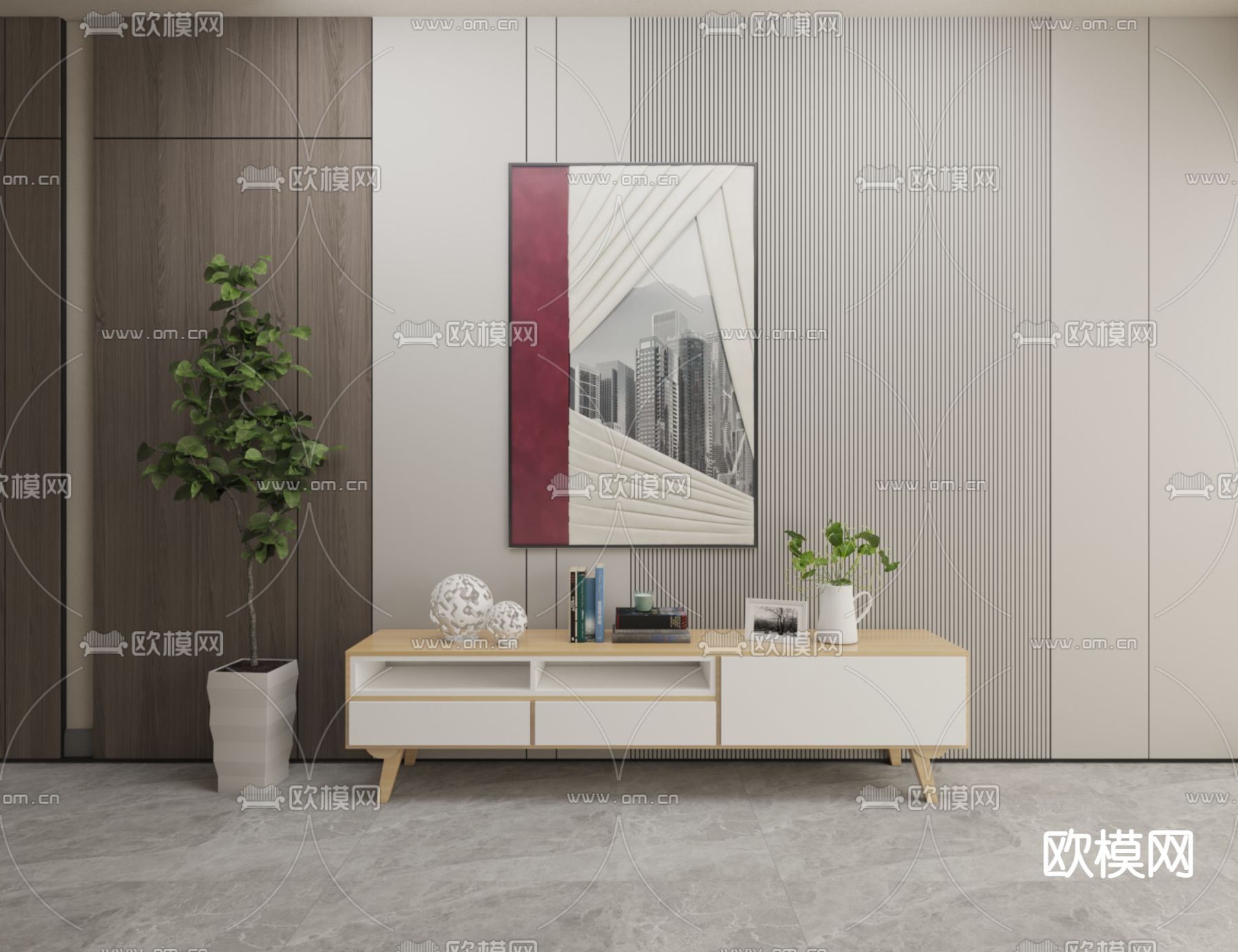 现代电视柜免费3d模型下载