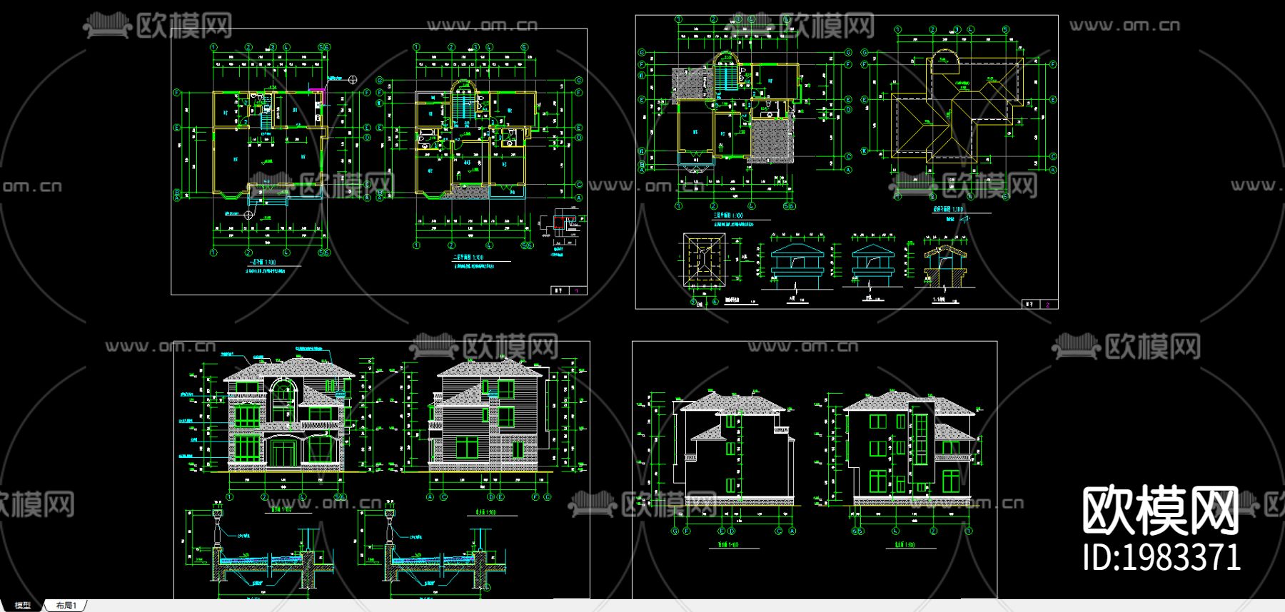别墅建筑CAD施工图下载