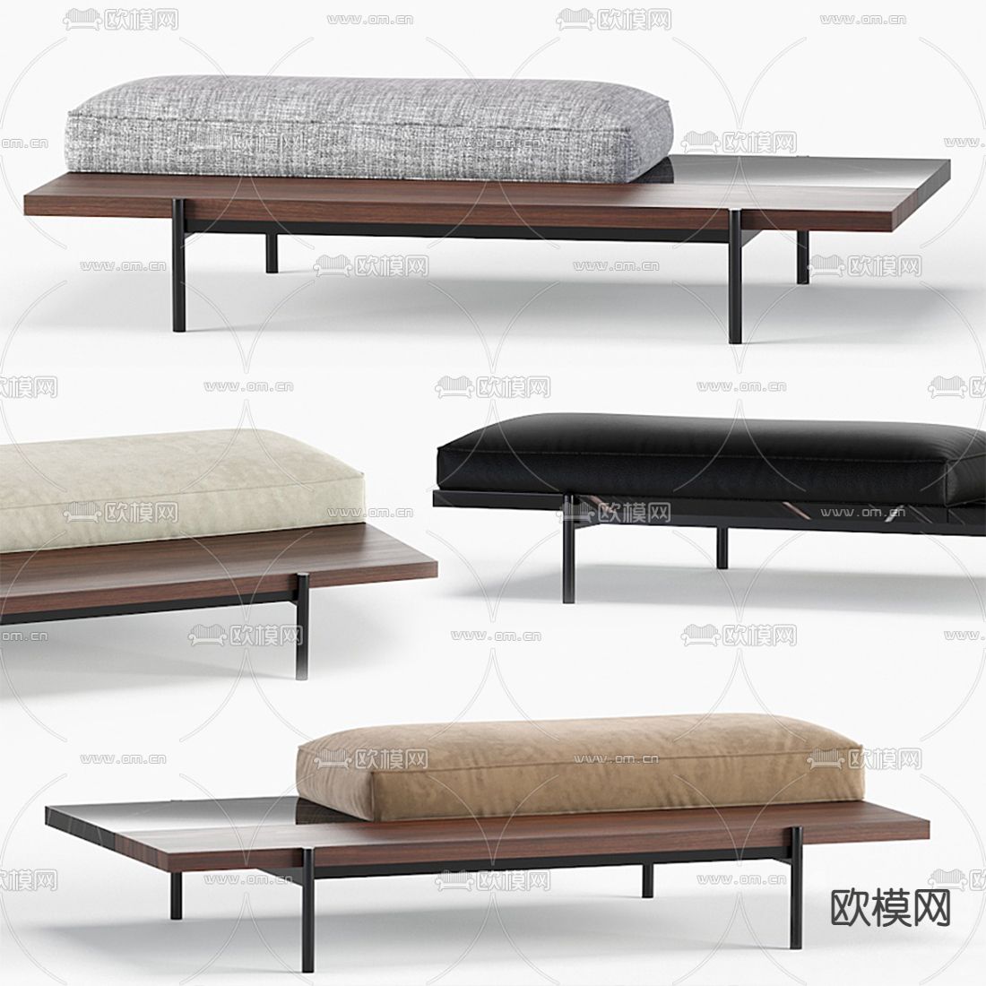 现代布艺床尾凳3d模型下载（渲染图2）