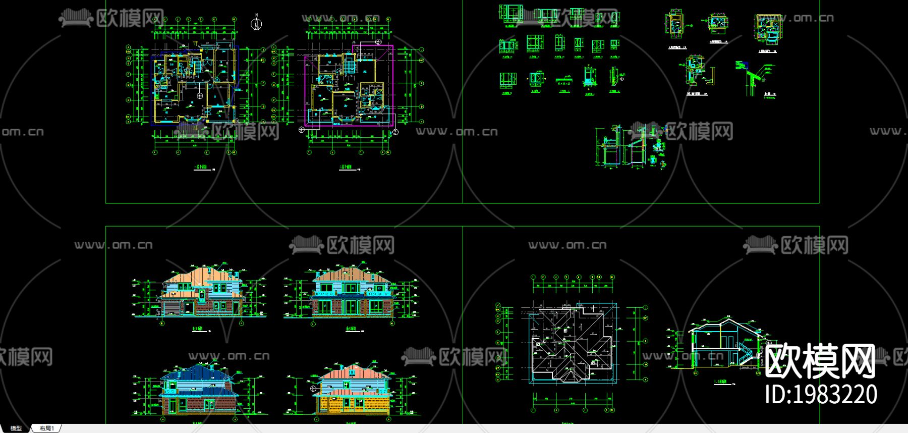 别墅cad平面布置图-免费3dmax模型库-欧模网