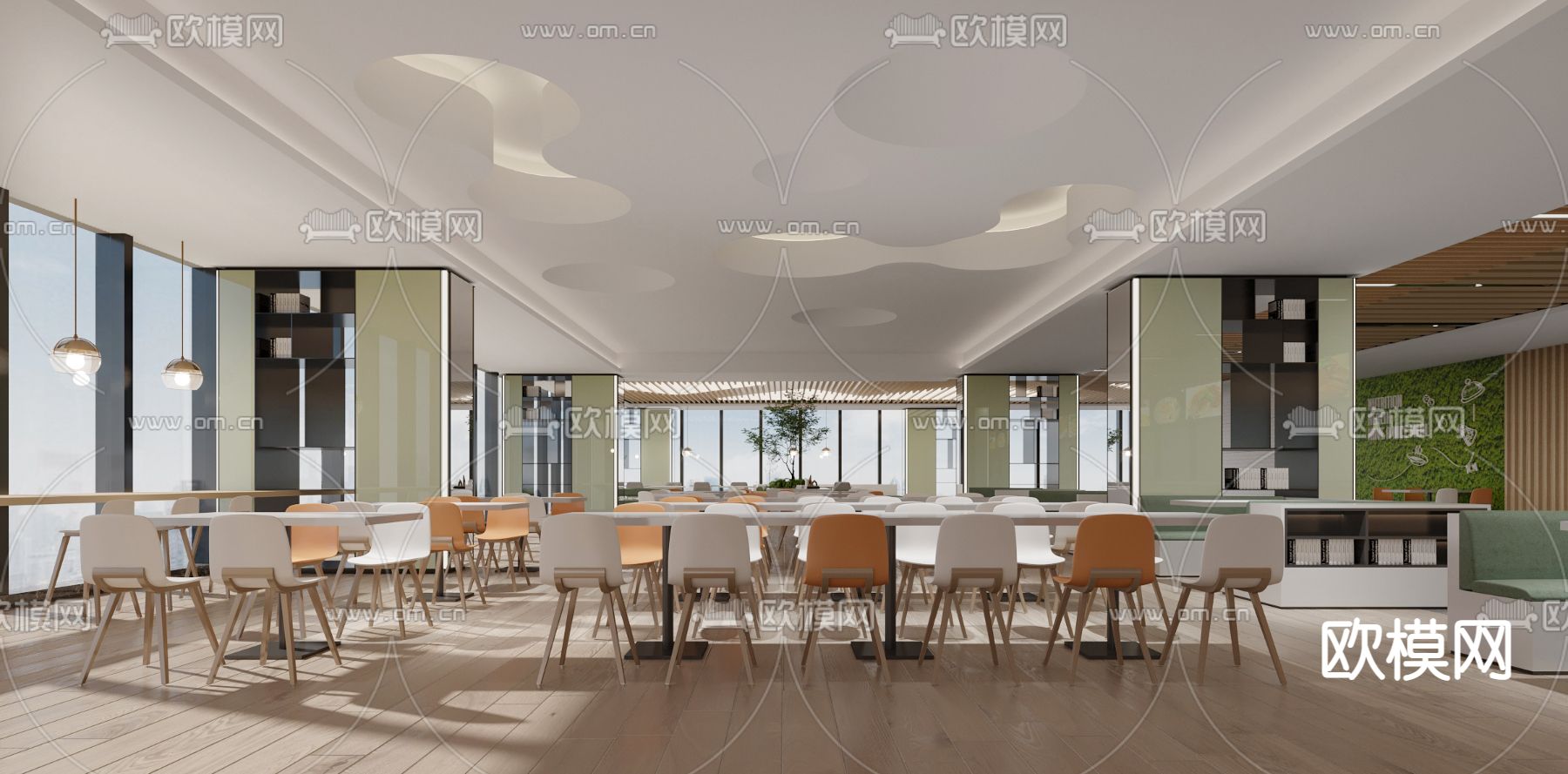 现代员工食堂3d模型下载（渲染图1）