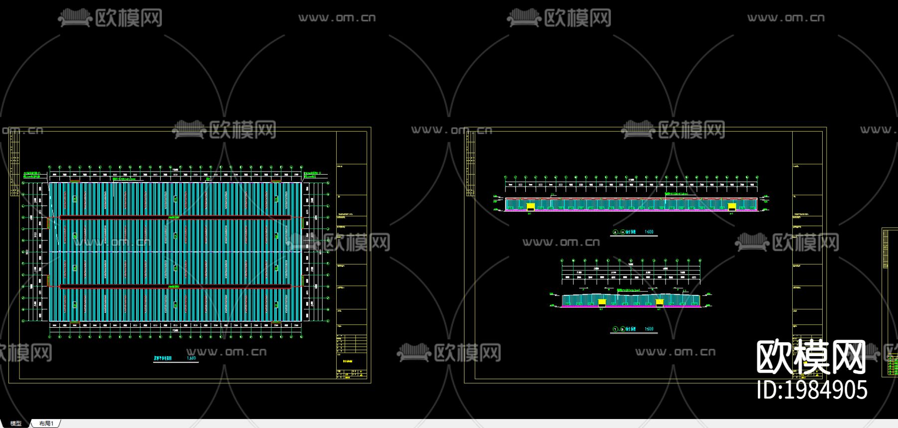 175米x96米河南郑州工程cad施工图下载（渲染图3）