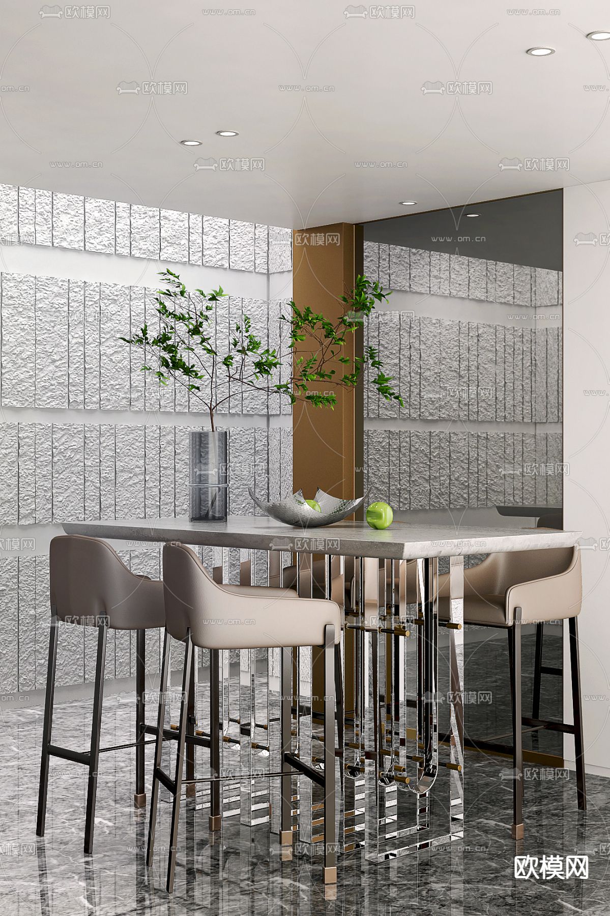 壹思设计 现代餐厅3d模型下载（渲染图1）