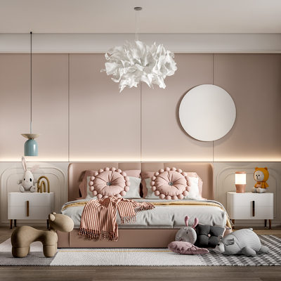 现代女孩儿童房su模型