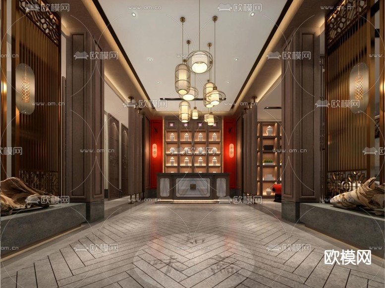 新中式餐厅免费3d模型下载_ID11827962_3dmax免费模型-欧模网