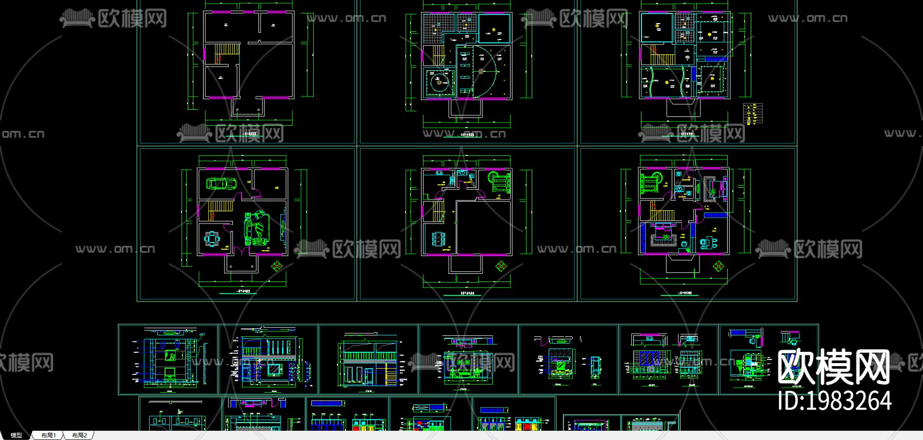 别墅cad平面布置图-免费3dmax模型库-欧模网