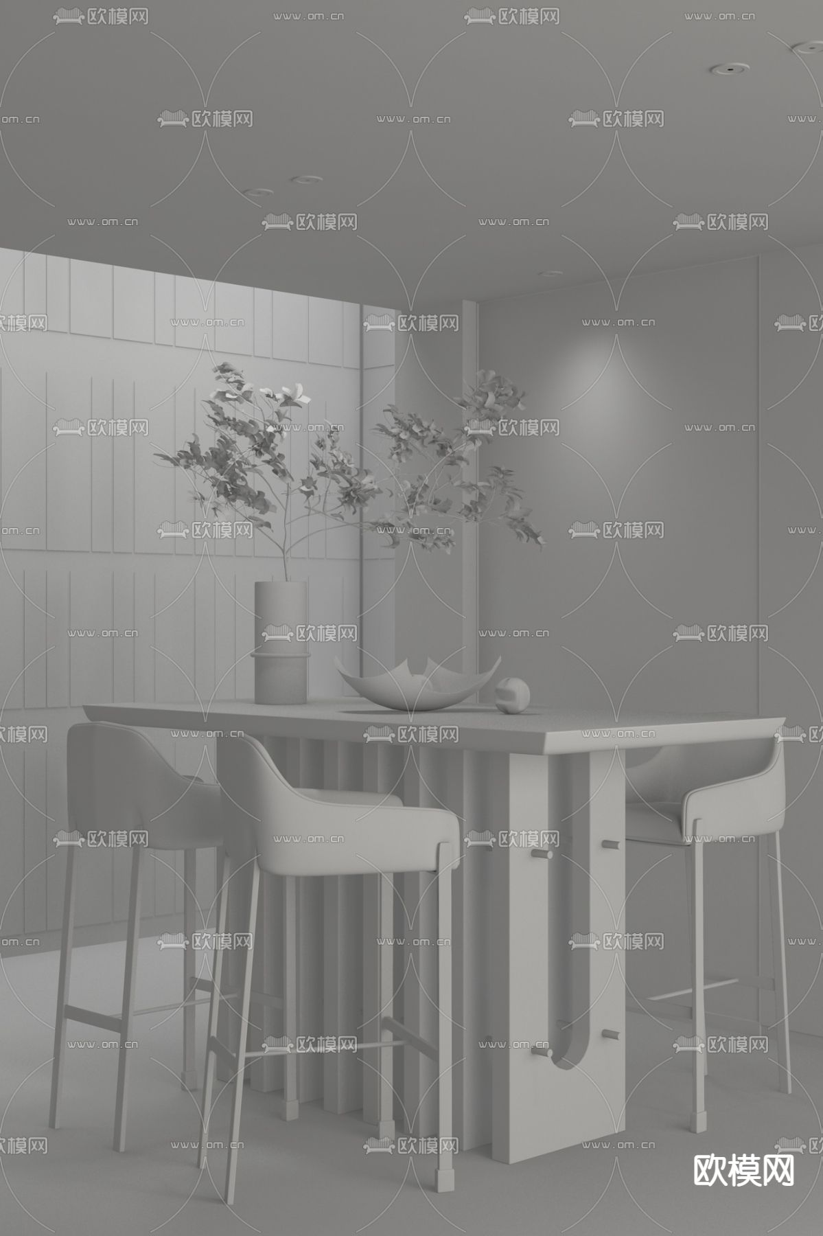 壹思设计 现代餐厅3d模型下载（渲染图2）
