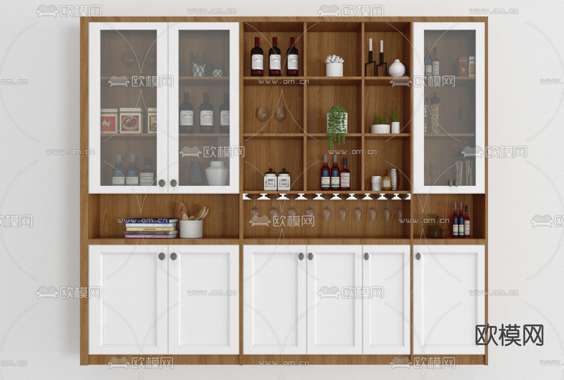 北欧实木酒柜免费3d模型下载