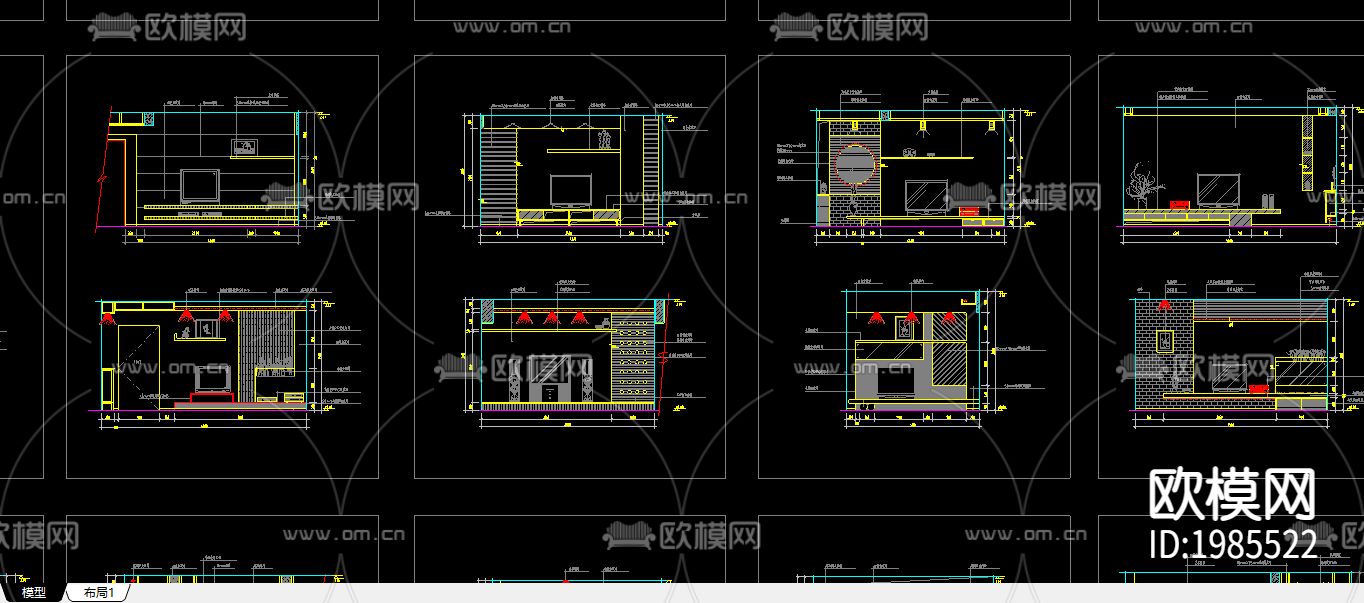 客厅装修cad施工图-免费3dmax模型库-欧模网