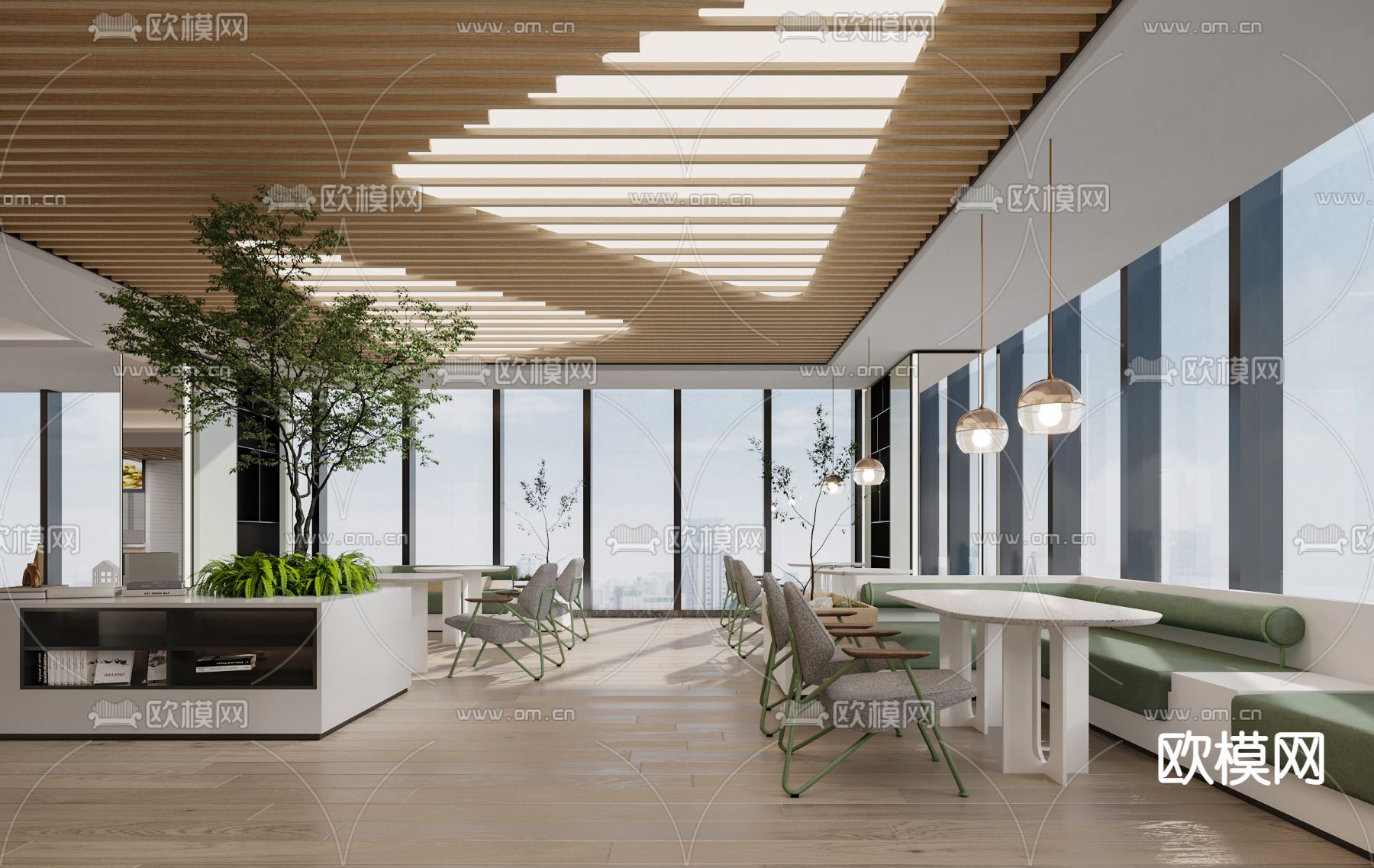 现代员工食堂3d模型下载（渲染图2）