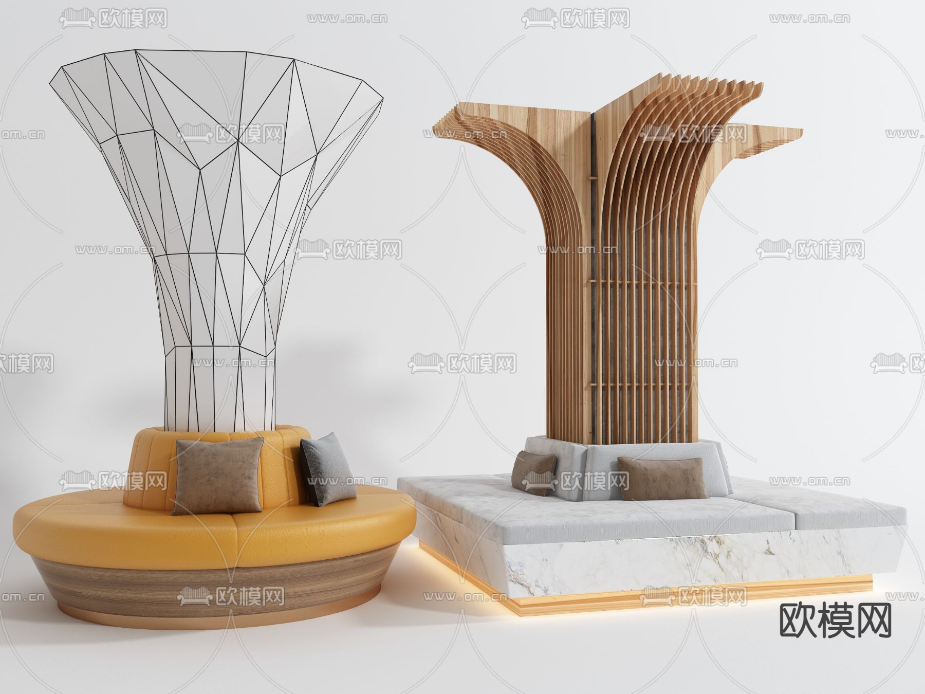 现代圆形包柱办公沙发3d模型