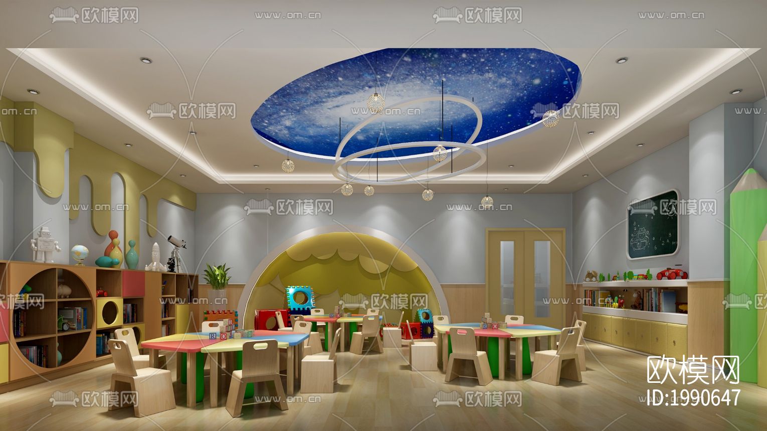 学校幼儿园教室内部cad施工图下载（渲染图6）