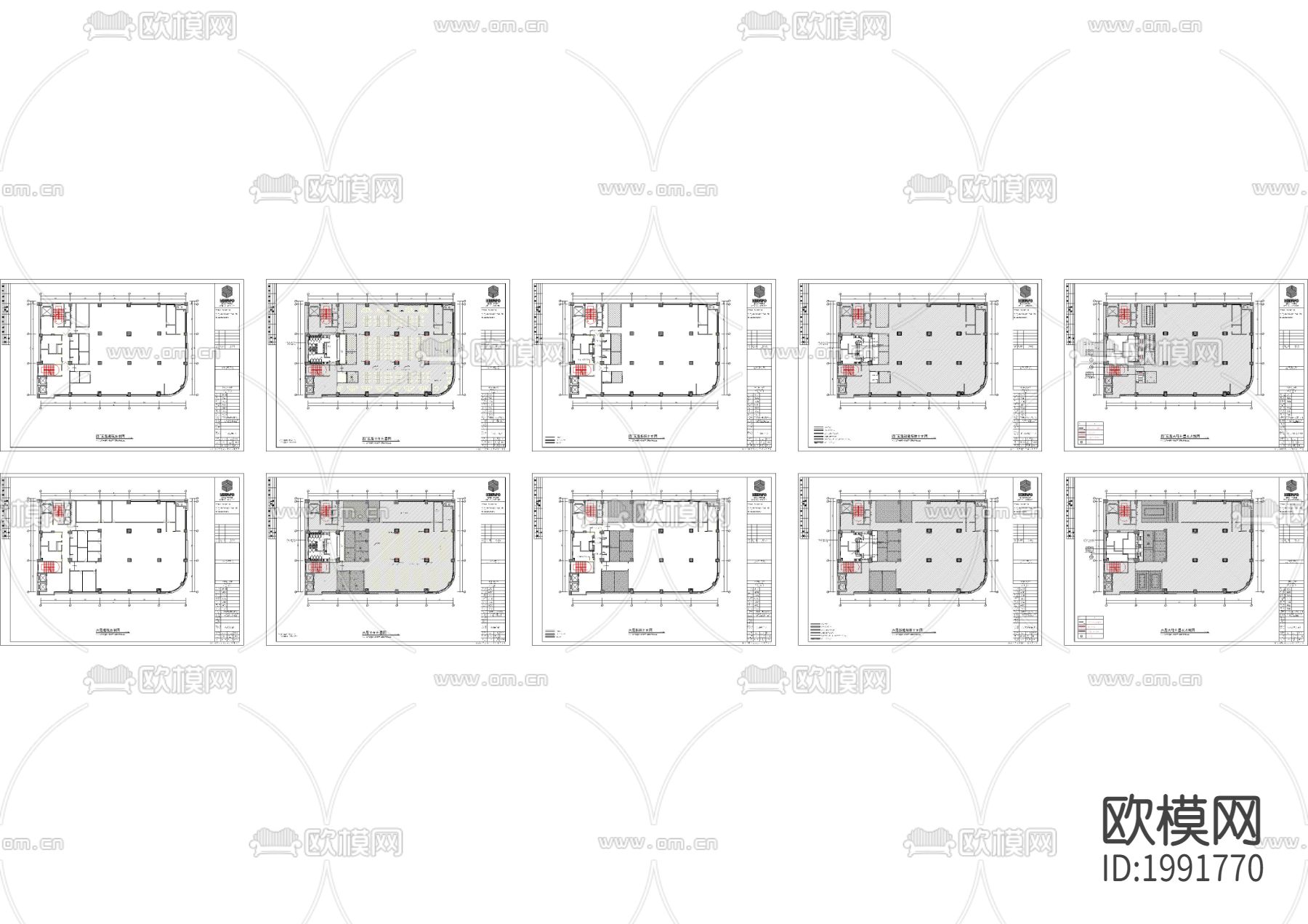 大型办公室cad平面图下载（渲染图1）