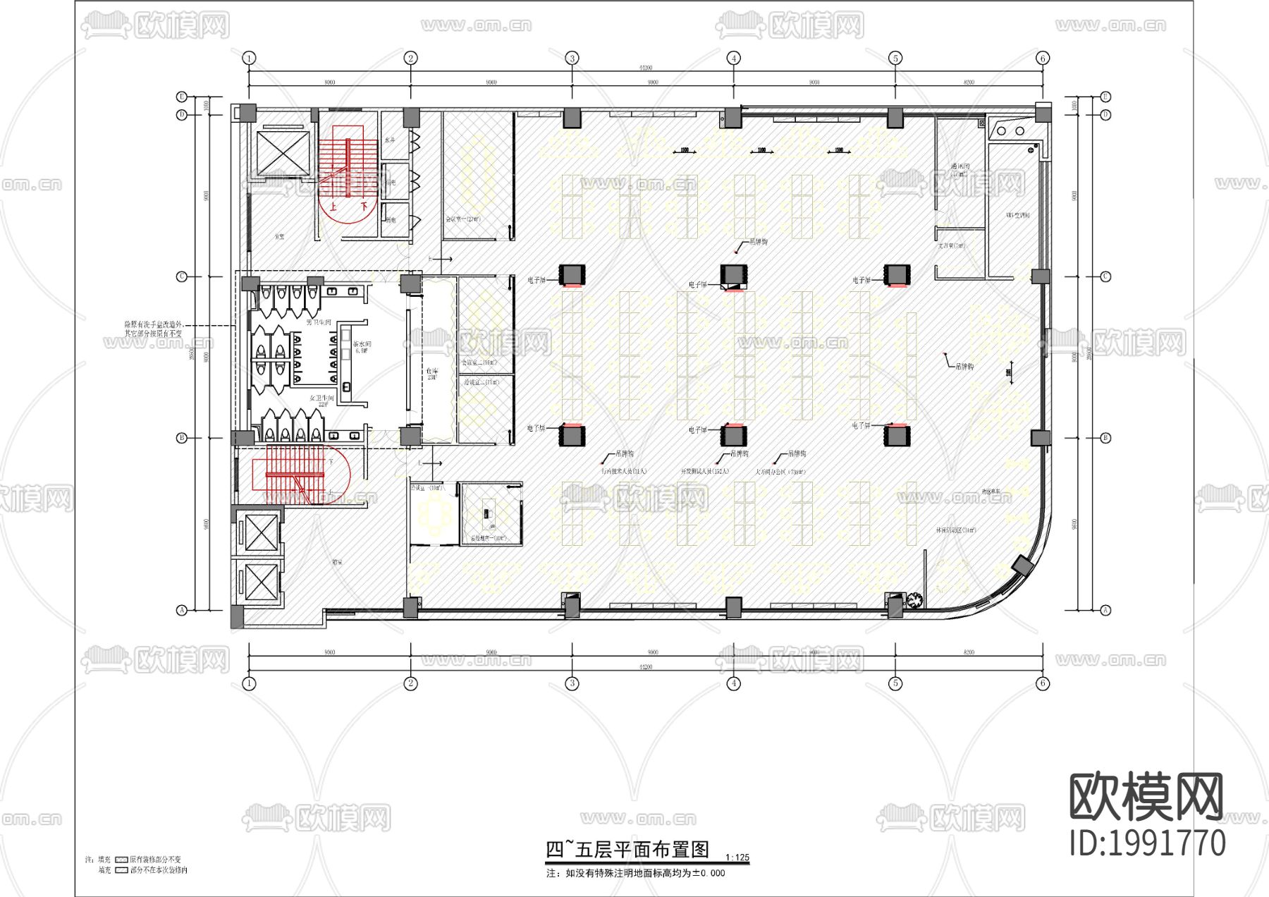 大型办公室cad平面图下载（渲染图3）