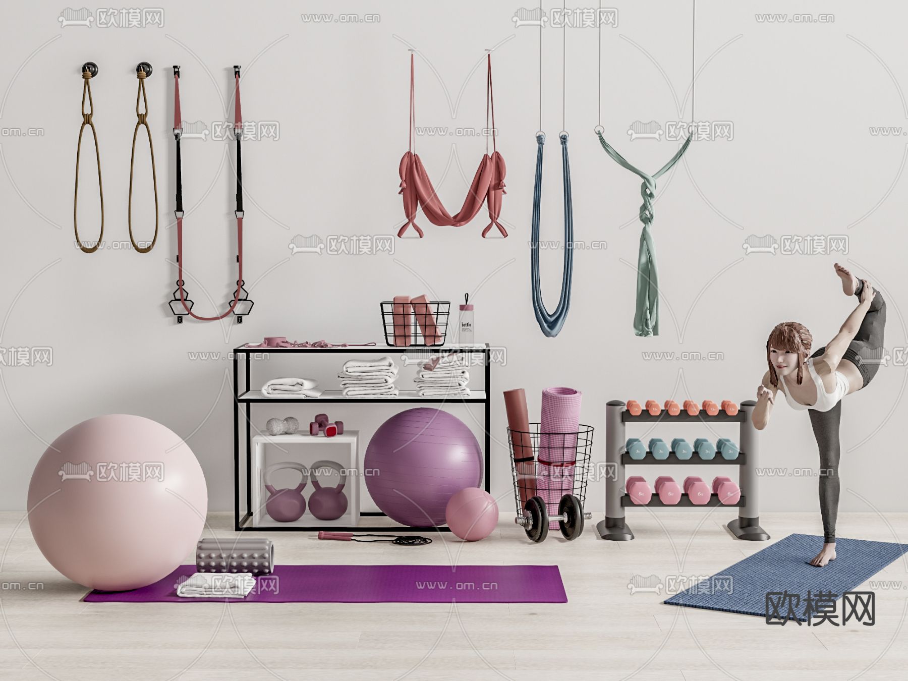 现代健身器材su模型下载（渲染图1）