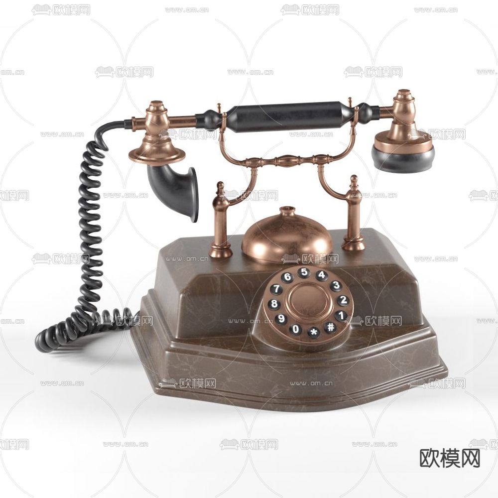 欧式古典复古手摇电话3d模型下载（渲染图2）