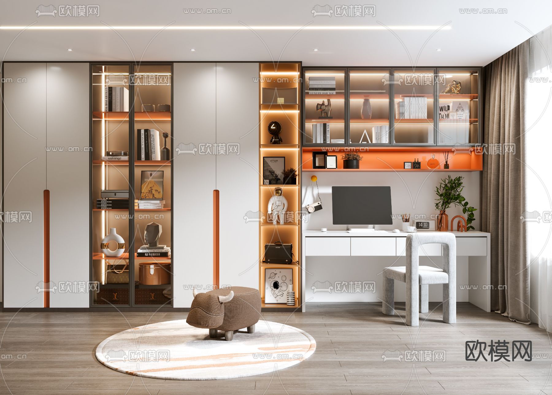现代书房su模型下载（渲染图1）