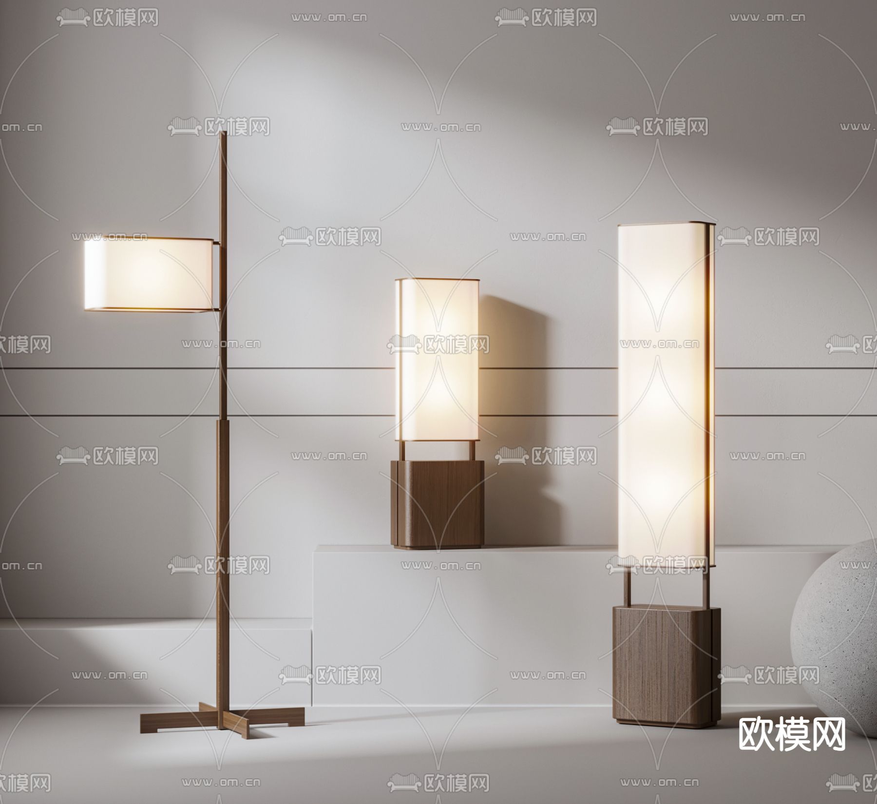 新中式实木落地灯3d模型下载