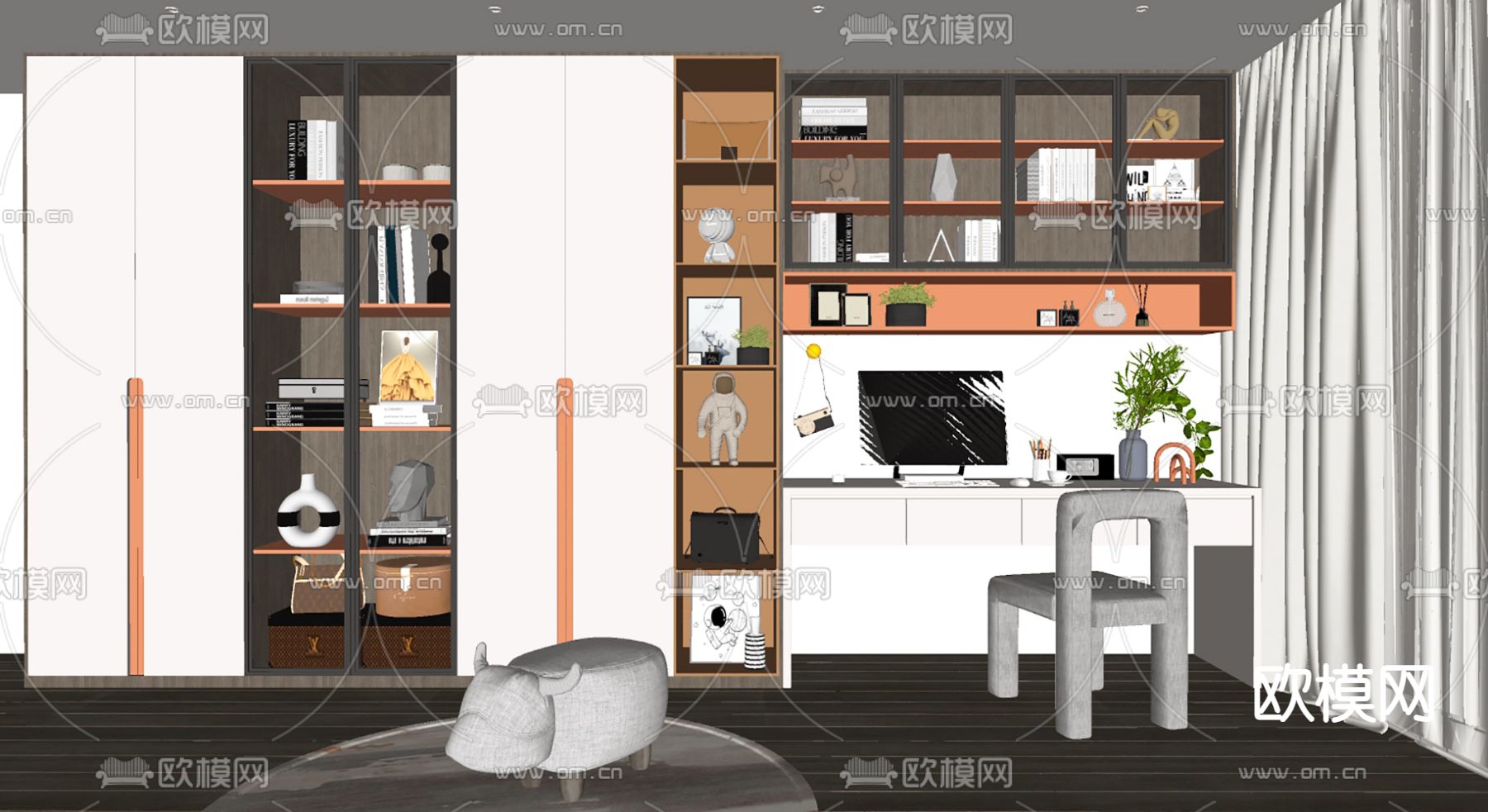 现代书房su模型下载（渲染图2）