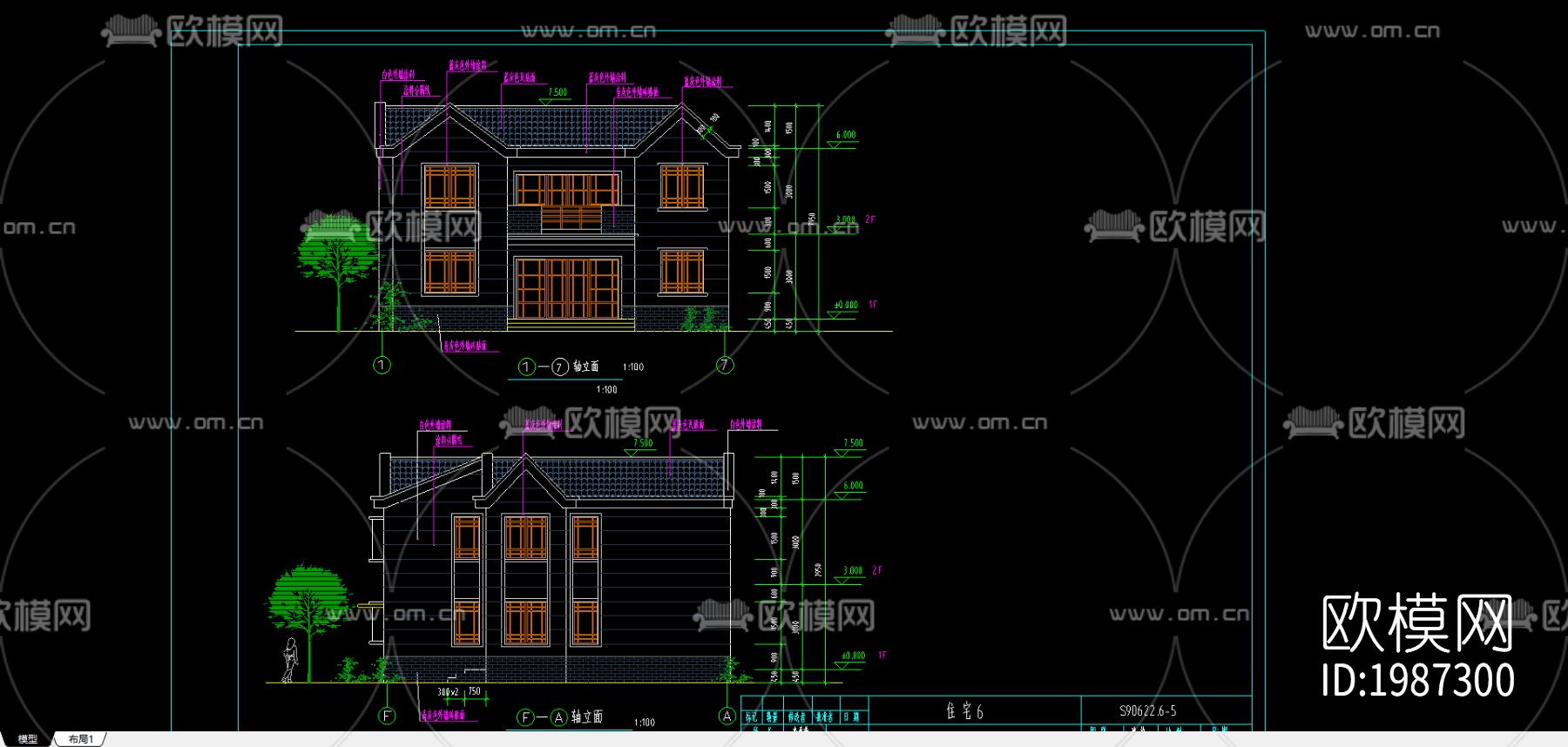 别墅cad施工图下载（渲染图1）