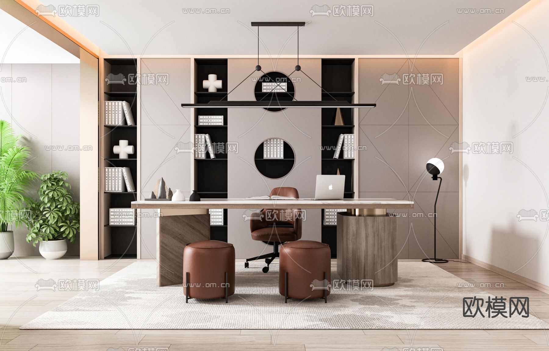 现代书房3d模型下载