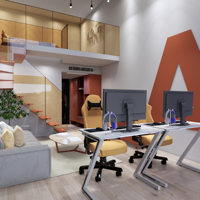  现代电竞酒店su模型 