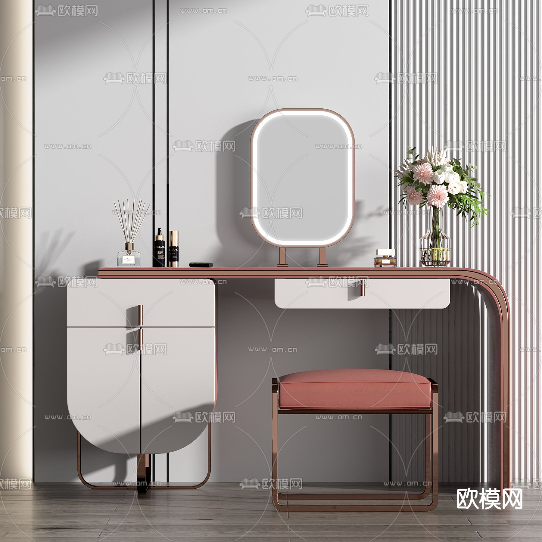 现代轻奢梳妆台3d模型下载