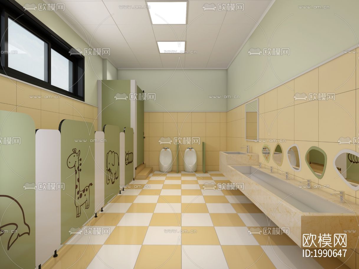 学校幼儿园教室内部cad施工图下载（渲染图4）