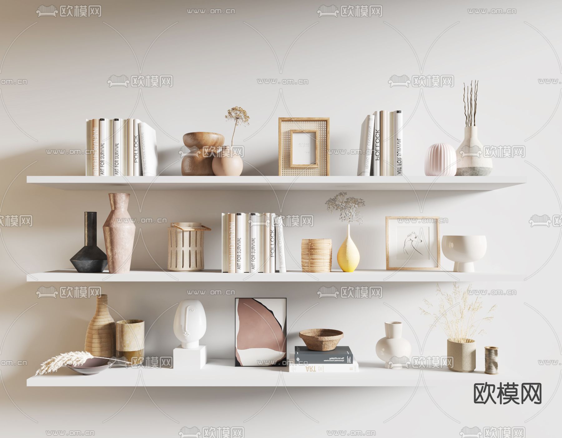 现代书籍花瓶饰品摆件3d模型下载