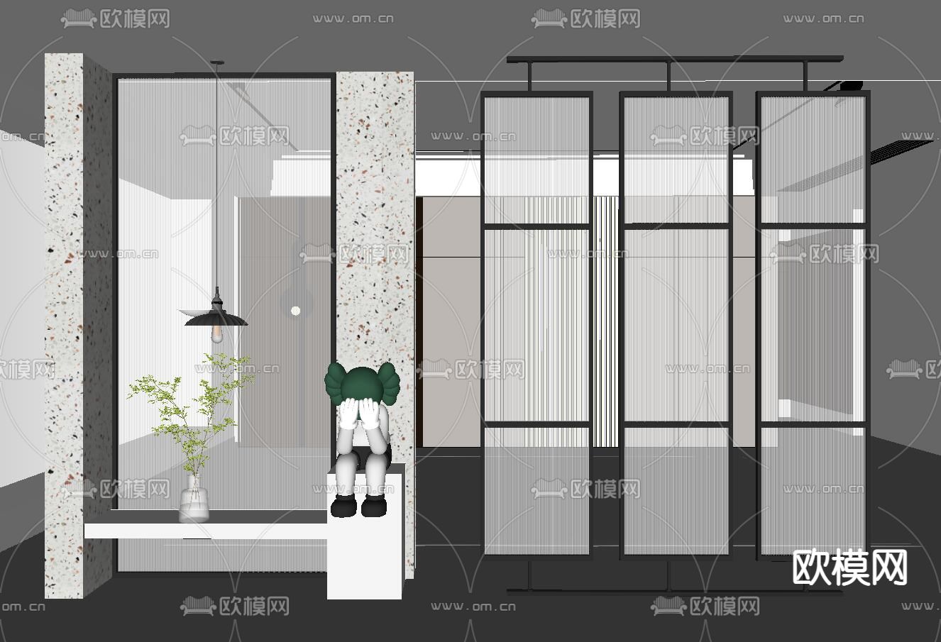 现代长虹玻璃屏风su模型下载（渲染图2）