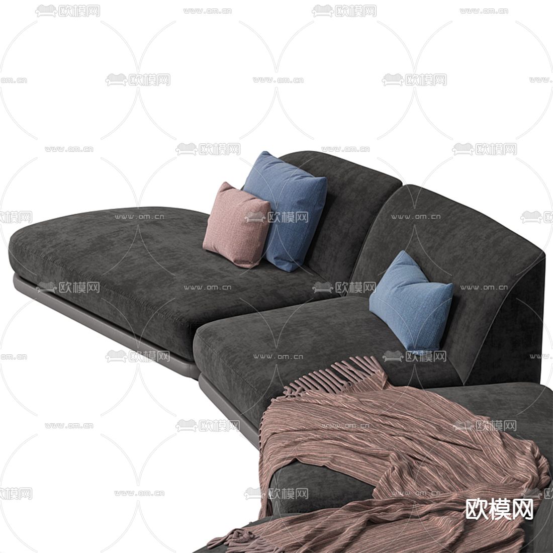 Giorgetti 现代灰色绒布多人沙发3d模型下载（渲染图4）