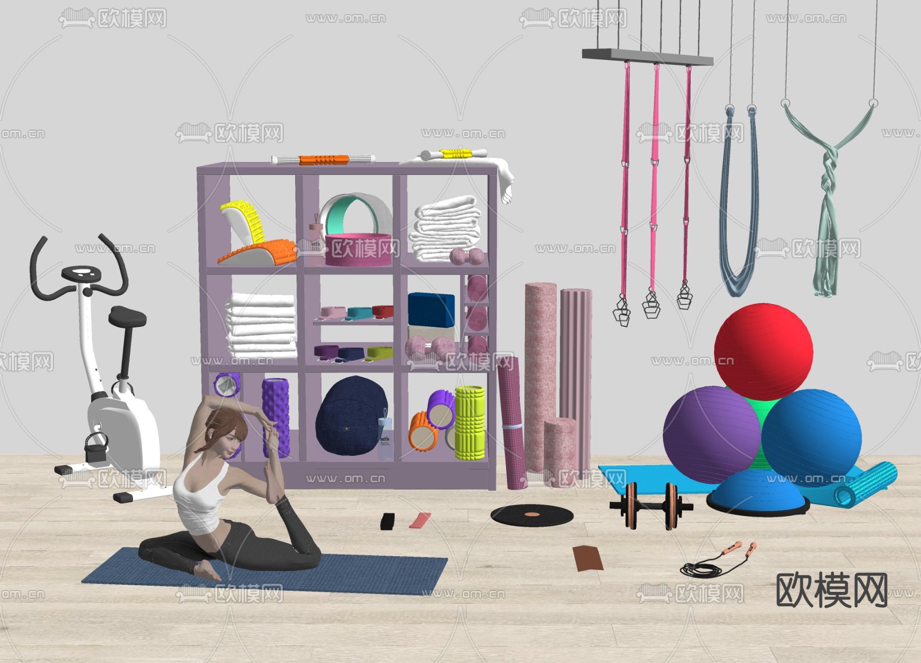 现代健身器材su模型下载（渲染图2）