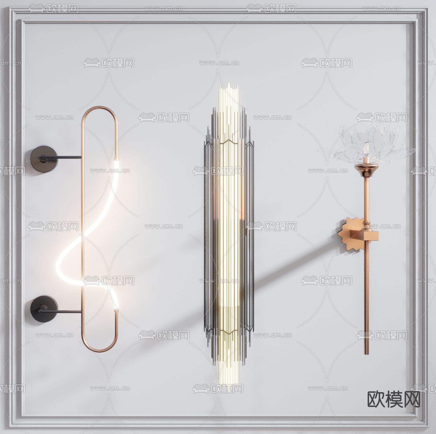 现代壁灯su模型下载（渲染图1）