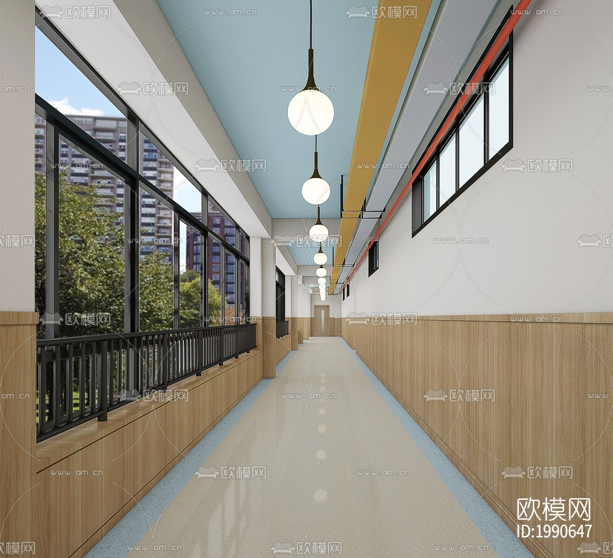 学校幼儿园教室内部cad施工图下载（渲染图8）