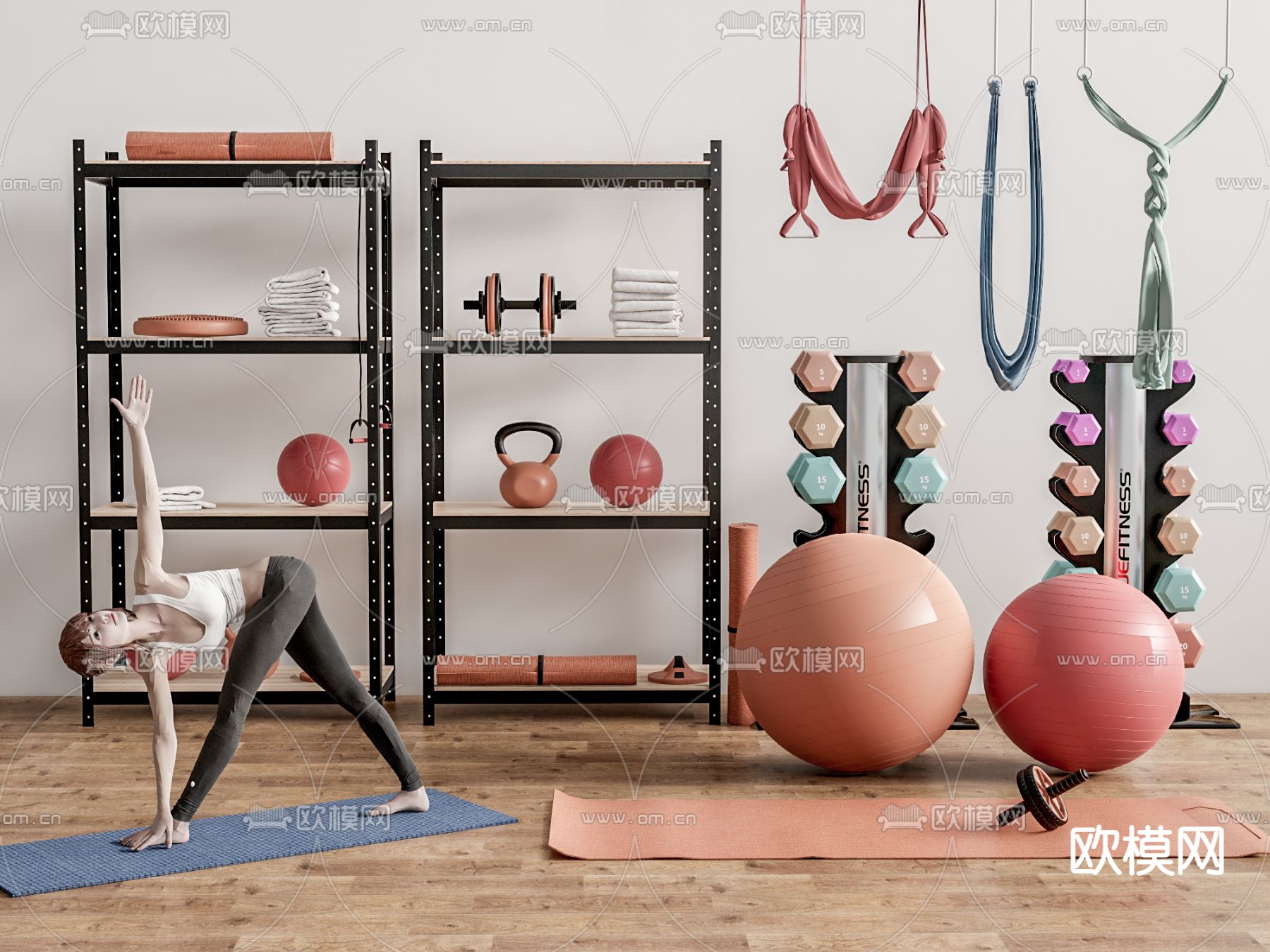 现代健身器材su模型下载（渲染图1）
